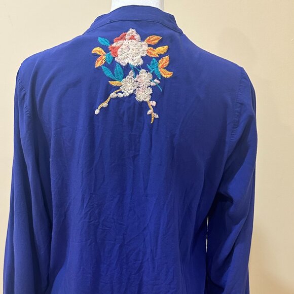 ANTHROPOLOGIE LUNA MOON Floral Embroidered Boho Tunic Royal Blue Sz S - Picture 8 of 14